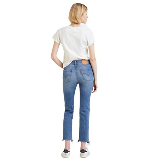 LEVI’S 724 HIGH RISE STRAIGHT DISTRESSED RAW HEM JEANS - Picture 1 of 10